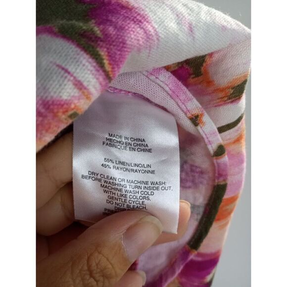 Jones New York Purple/Pink Tie Dye Pasley Linen V-Neck Blouse size Medium - Picture 7 of 7